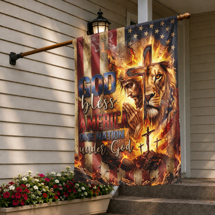 One Nation Under God Christian Flag Jesus Lion Cross God Bless America