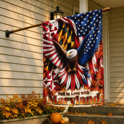 Maryland Fall in Love Patriotic Eagle Autumn Leaves Flag