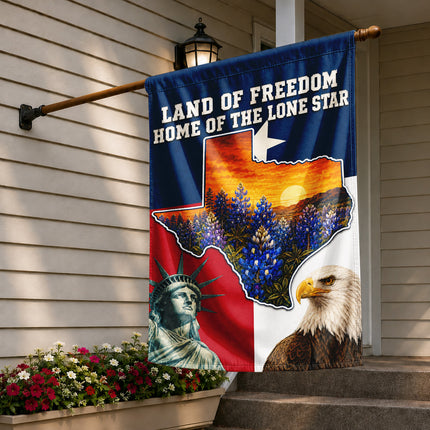 Texas Flag Land of Freedom Bluebonnet Eagle Liberty Flag