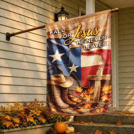 Texas Fall for Jesus Cowboy Cross Western Christian Flag