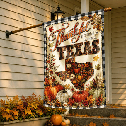 Texas Thankful Grateful Blessed Pumpkin Harvest Fall Flag