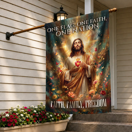 SP-01 Jesus Garden Flag Sacred Heart Faith Family Freedom Holy Week Christmas