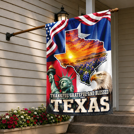 Texas Flag Thankful Grateful Blessed Bluebonnet Eagle Flag
