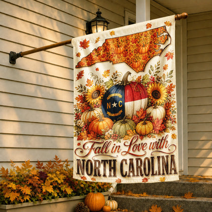 North Carolina Fall in Love Pumpkin Harvest Autumn Flag