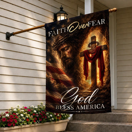 Faith Over Fear God Bless America Empty Tomb Cross Flag