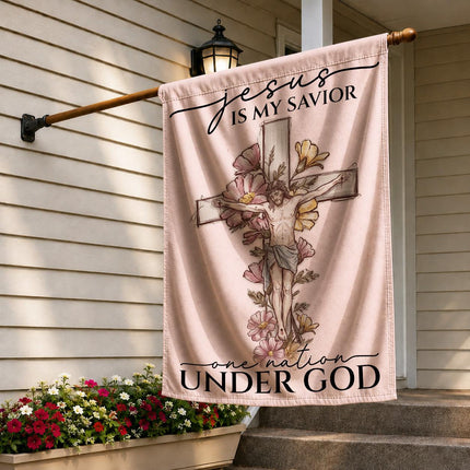 Jesus Is My Savior Floral Cross One Nation Under God Flag
