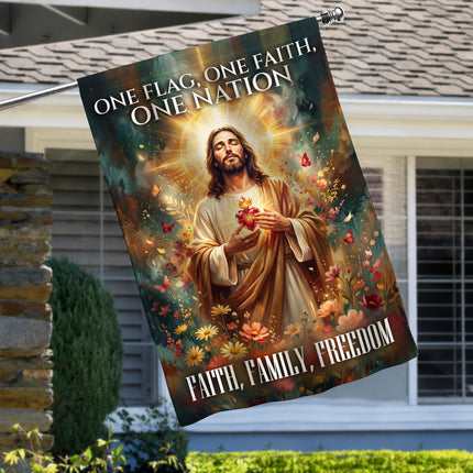 SP-01 Jesus Garden Flag Sacred Heart Faith Family Freedom Holy Week Christmas