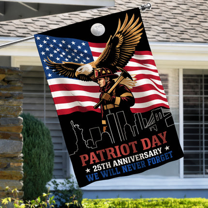 Patriot Day 25th Anniversary Moonlit Eagle Firefighter Skyline Flag