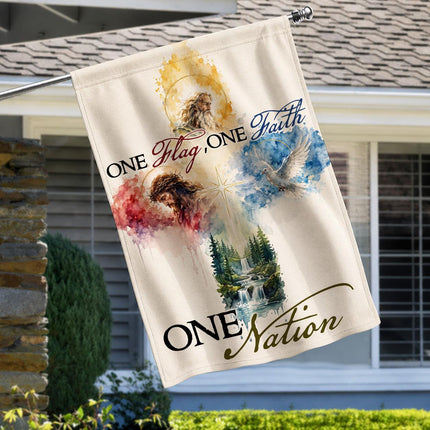One Flag One Faith One Nation God Inspired Jesus Dove Lion Watercolor Flag