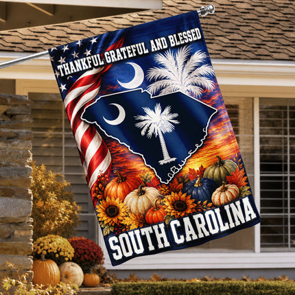 South Carolina Thankful Grateful Blessed Fall Garden Flag