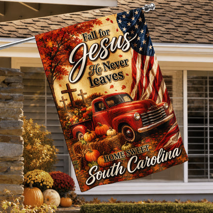 South Carolina Fall for Jesus Vintage Truck Autumn Flag