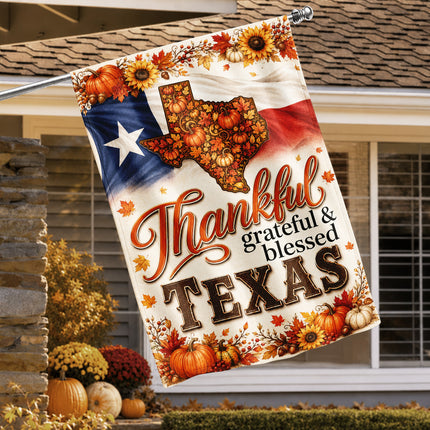 Texas Thankful Grateful Blessed Pumpkin Sunflower Fall Flag
