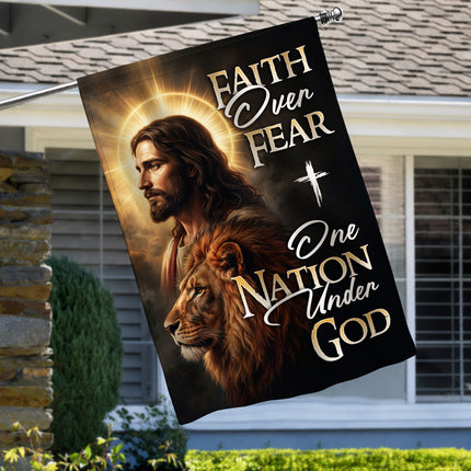 SP-01 One Nation Under God Faith Over Fear Lion of Judah Garden Flag Religious Celebrations