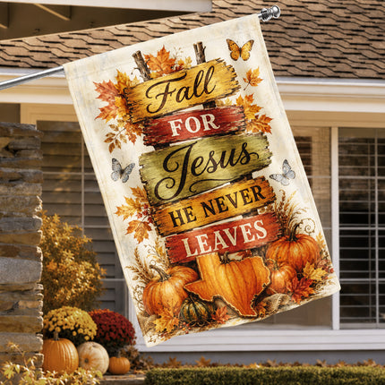 Texas Fall for Jesus He Never Leaves Rustic Pumpkin Christian Flag
