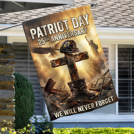 Patriot Day 25th Anniversary Fallen Firefighter Cross and Boots Memorial Flag