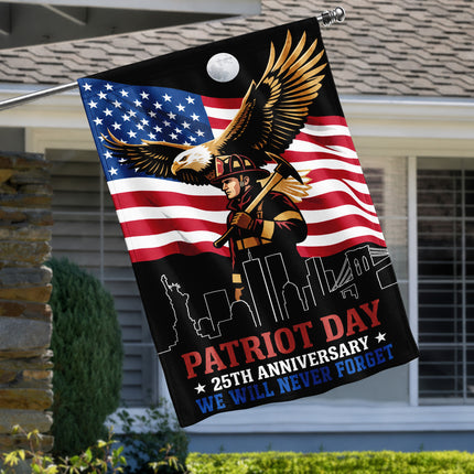 Patriot Day 25th Anniversary Moonlit Eagle Firefighter Skyline Flag