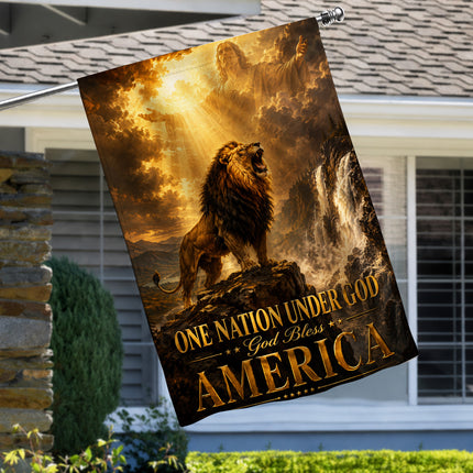 SP-01 One Nation Under God Flag God Bless America Lion Christian Garden Flag