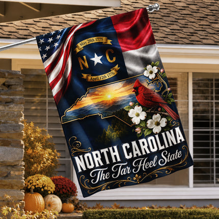 North Carolina Fall Flag Cardinal Tar Heel State Mountain Decor