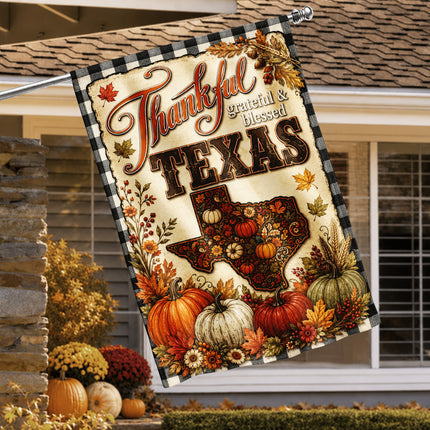 Texas Thankful Grateful Blessed Pumpkin Harvest Fall Flag