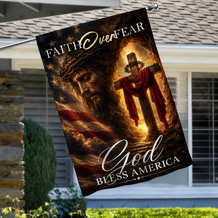 SP-01 Christian Patriotic Decor Flag Faith Over Fear God Bless America National Day of Prayer