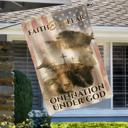 SP-01 Inspirational Christian Flag Faith Over Fear One Nation Under God Memorial Services