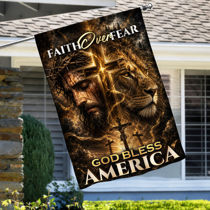 SP-01 Crucifixion of Christ Faith Over Fear God Bless America Garden Flag