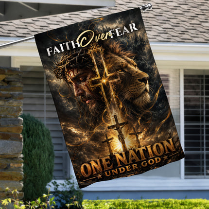 SP-01 Lion of Judah Jesus Christ Faith Over Fear Christian Garden Flag Faith-Based Events