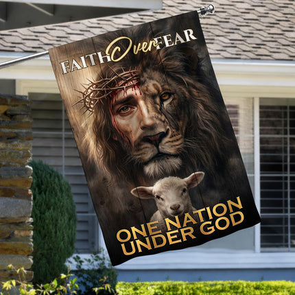 Faith Over Fear Lion Lamb One Nation Under God Flag