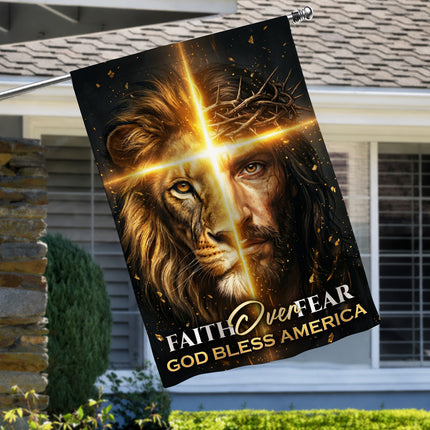 SP-01 Jesus Lion Flag Faith Over Fear God Bless America Memorial Day