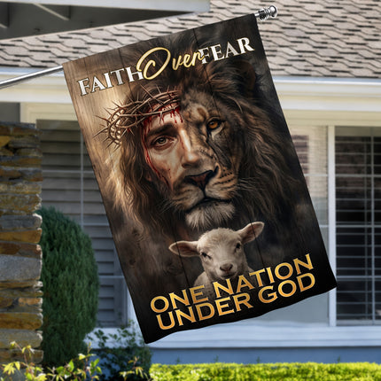 SP-01 Inspirational Faith Flag Faith Over Fear One Nation Under God Christian Garden Flag