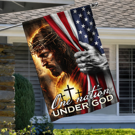 Jesus Crown of Thorns Christian Flag One Nation Under God American Cross