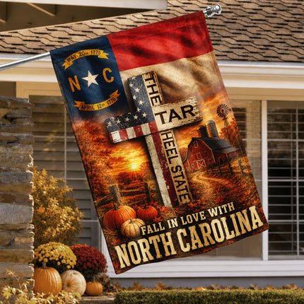 North Carolina Fall in Love Tar Heel Farmhouse Autumn Flag