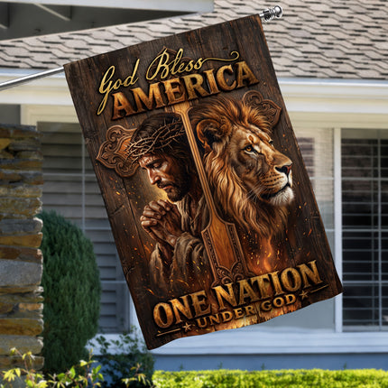 SP-01 One Nation Under God God Bless America Jesus Lion Garden Flag Prayer Meetings