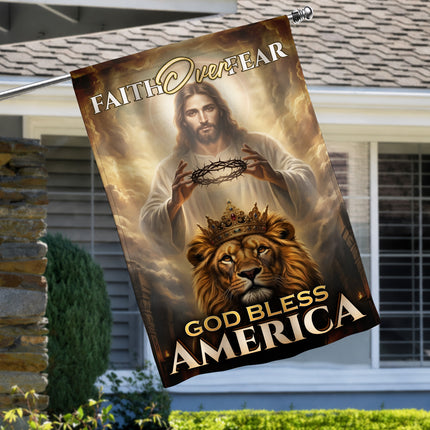 SP-01 King Jesus Flag Faith Over Fear God Bless America Garden Decor
