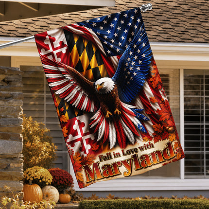 Maryland Fall in Love Patriotic Eagle Autumn Leaves Flag