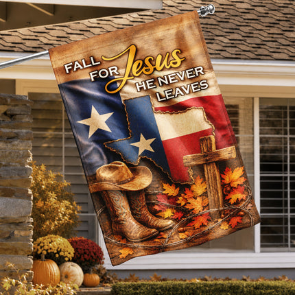 Texas Fall for Jesus Cowboy Cross Western Christian Flag