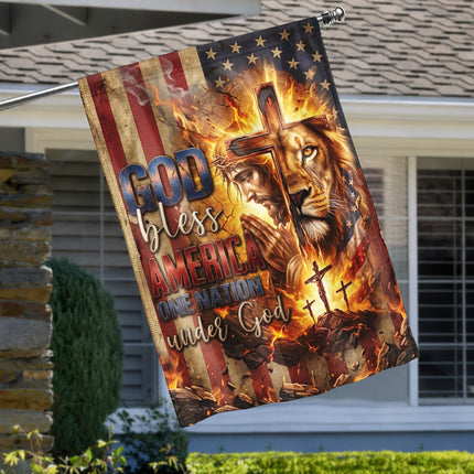 SP-01 God Bless America Decor Christian Cross Lion Flag Religious Celebration