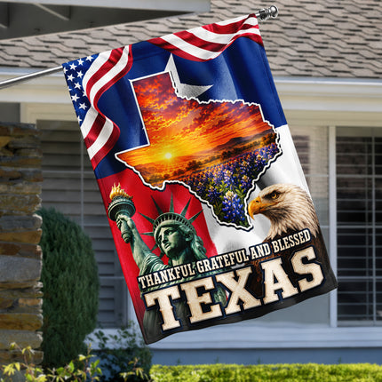 Texas Flag Thankful Grateful Blessed Bluebonnet Eagle Flag
