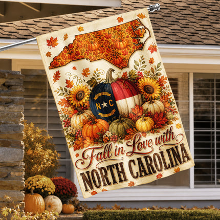 North Carolina Fall in Love Pumpkin Harvest Autumn Flag
