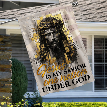 SP-01 Jesus Garden Flag Jesus Is My Savior One Nation Under God Christian Flag