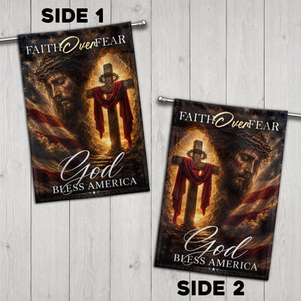 Faith Over Fear God Bless America Empty Tomb Cross Flag