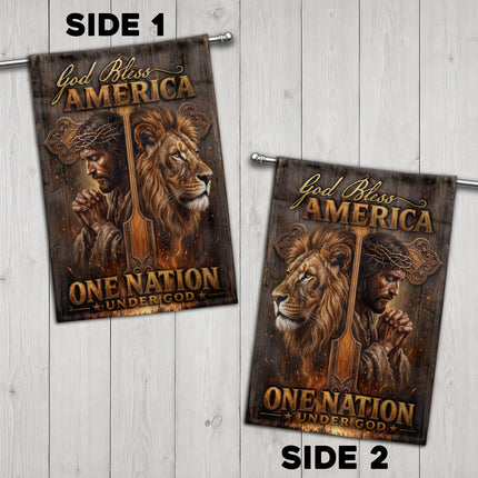 SP-01 One Nation Under God God Bless America Jesus Lion Garden Flag Prayer Meetings