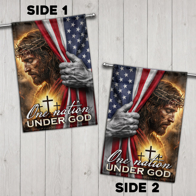 Jesus Crown of Thorns Christian Flag One Nation Under God American Cross