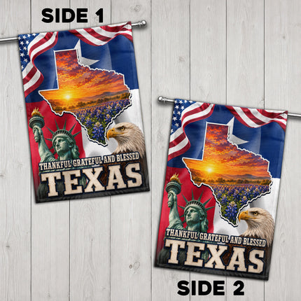 Texas Flag Thankful Grateful Blessed Bluebonnet Eagle Flag