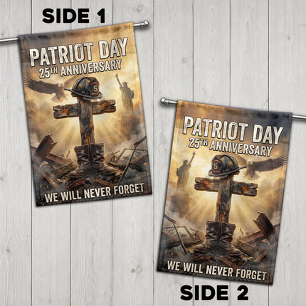 Patriot Day 25th Anniversary Fallen Firefighter Cross and Boots Memorial Flag