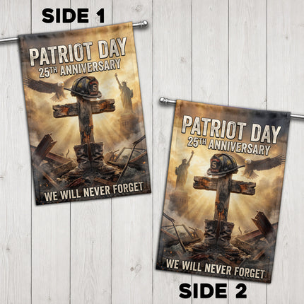 Patriot Day 25th Anniversary Fallen Firefighter Cross and Boots Memorial Flag