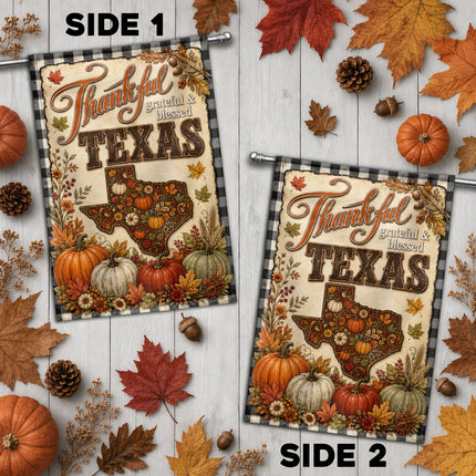 Texas Thankful Grateful Blessed Pumpkin Harvest Fall Flag