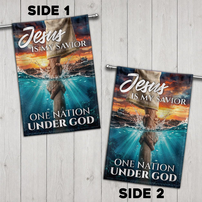 Jesus Is My Savior Walking On Water One Nation Under God Flag