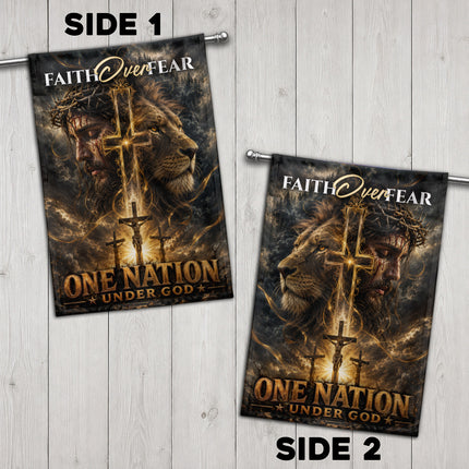 SP-01 Lion of Judah Jesus Christ Faith Over Fear Christian Garden Flag Faith-Based Events