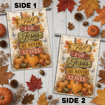 Texas Fall for Jesus He Never Leaves Rustic Pumpkin Christian Flag
